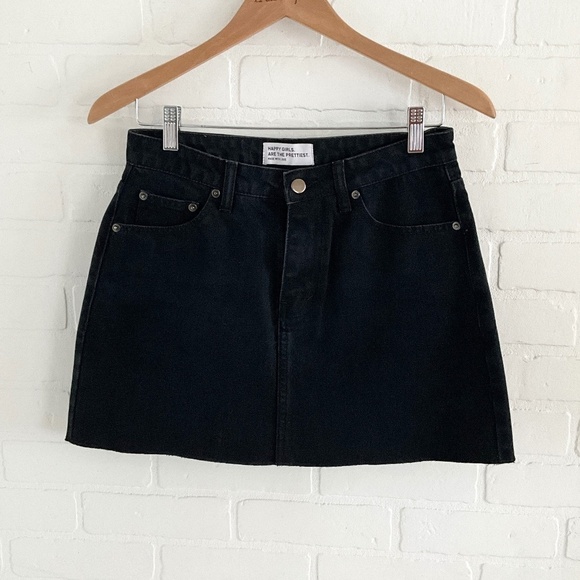 FRED Mini Denim Skirt Black Cotton Raw hem Mobwife Goth Rock Sz S - Picture 2 of 11